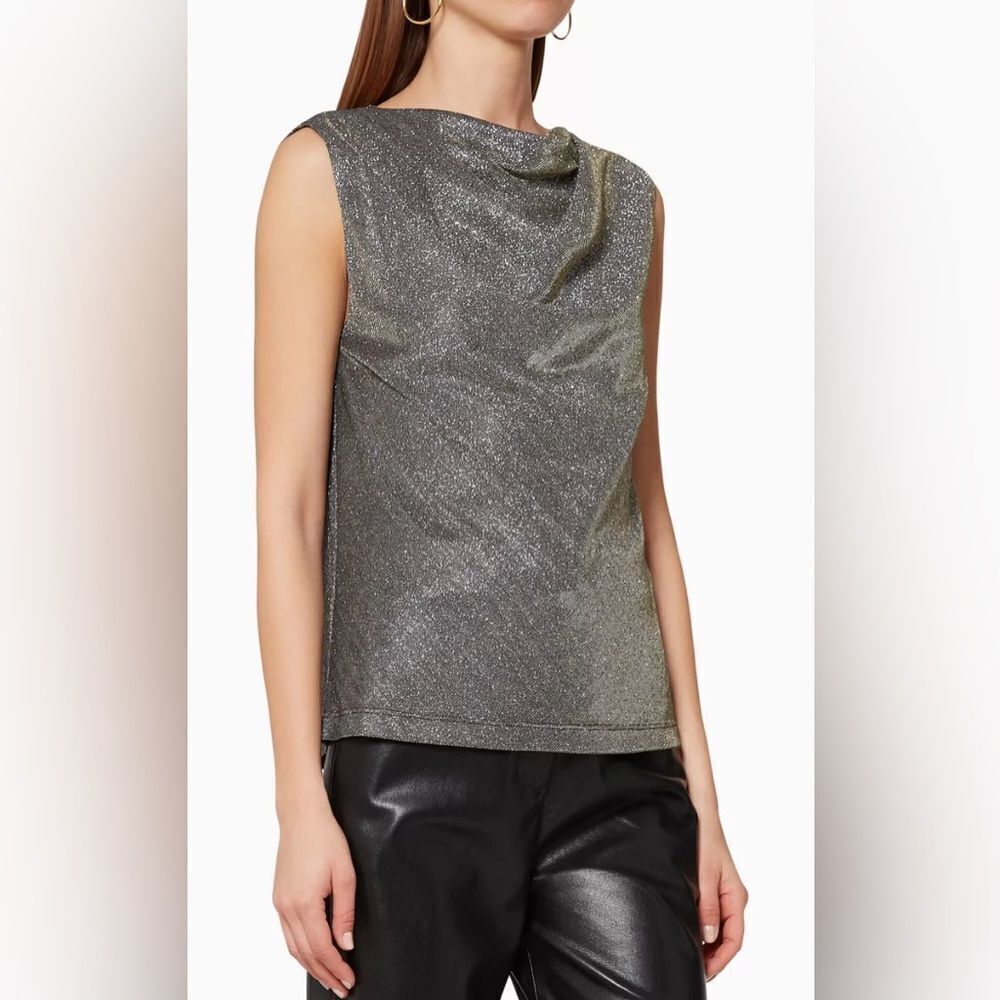 RTA Elegant Silver metallic Sleeveless Top, M